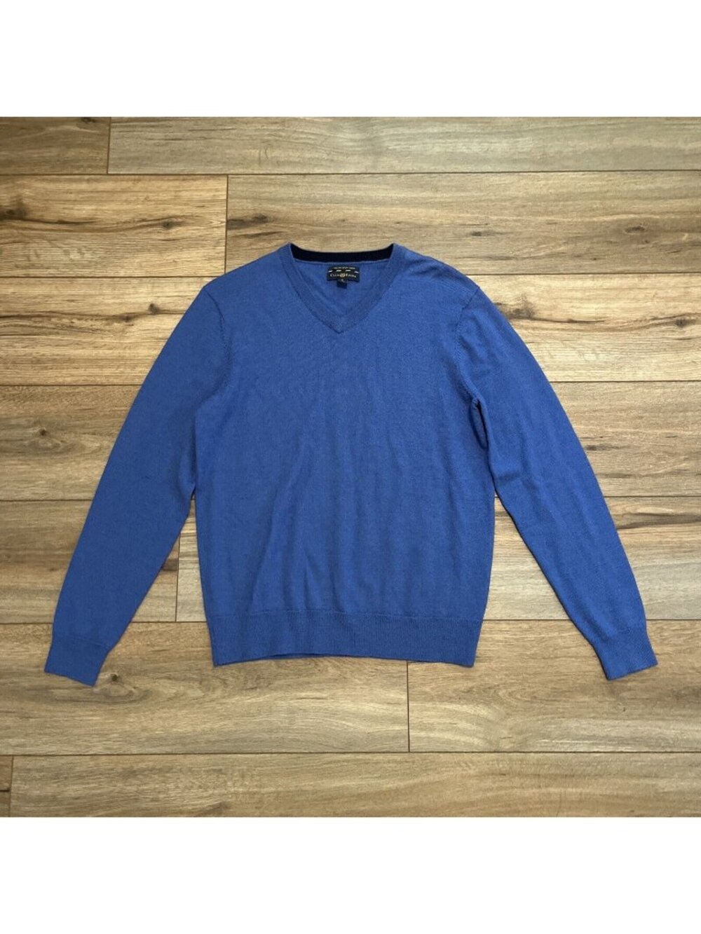 Men's Club Room Sweater SZ Small Merino Wool Blend V Neck Pullover Blue